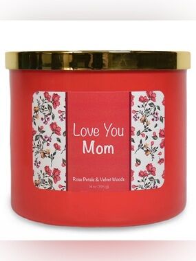 Love You Mom Rose Petals & Velvet Woods Scented Candle - 3 Wick, 14oz